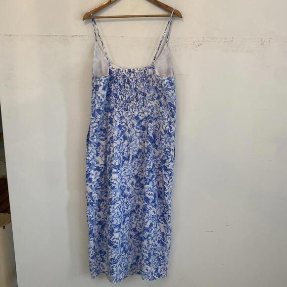 QUINCE blue and white linen floral midi dress sz xl - Picture 6 of 8